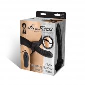 Чёрный полый страпон с вибрацией Unisex Vibrating Hollow Strap-On - 14 см. - Lux Fetish - купить с доставкой в Череповце