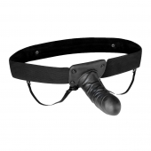 Чёрный полый страпон с вибрацией Unisex Vibrating Hollow Strap-On - 14 см. - Lux Fetish - купить с доставкой в Череповце
