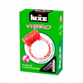 Розовое эрекционное виброкольцо Luxe VIBRO  Поцелуй стриптизёрши  + презерватив - Luxe - в Череповце купить с доставкой