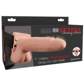 Телесный перезаряжаемый вибрострапон 7  Hollow Rechargeable Strap-on with Balls - 20,3 см. - Pipedream - купить с доставкой в Череповце