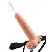 Телесный полый страпон с имитацией эякуляции 7.5  Hollow Squirting Strap-On with Balls Flesh - 21,6 см. - Pipedream - купить с доставкой в Череповце