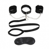 Чёрный ошейник с наручниками и поводком Collar Cuffs   Leash Set - Lux Fetish - купить с доставкой в Череповце