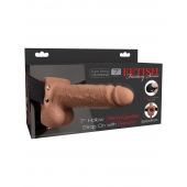 Кофейный перезаряжаемый вибрострапон 7  Hollow Rechargeable Strap-on with Balls - 20,3 см. - Pipedream - купить с доставкой в Череповце