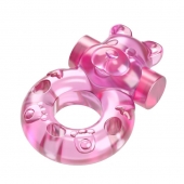 Розовое эрекционное виброкольцо на пенис Pink Bear - Baile - в Череповце купить с доставкой