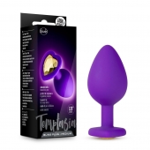 Фиолетовая анальная пробка Bling Plug Medium с золотистым стразом - 8,3 см. - Blush Novelties - купить с доставкой в Череповце