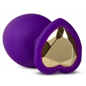 Фиолетовая анальная пробка Bling Plug Large с золотистым стразом - 9,5 см. - Blush Novelties - купить с доставкой в Череповце