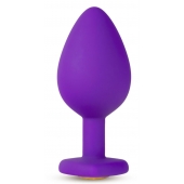 Фиолетовая анальная пробка Bling Plug Large с золотистым стразом - 9,5 см. - Blush Novelties - купить с доставкой в Череповце