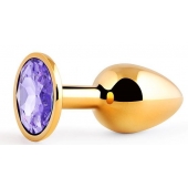 Золотистая анальная пробка с фиолетовым стразом - 7,2 см. - Anal Jewelry Plug - купить с доставкой в Череповце