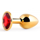 Золотистая анальная пробка с красным стразом - 7,2 см. - Anal Jewelry Plug - купить с доставкой в Череповце