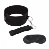 Черный ошейник с длинным поводком Collar and Leash Set - Lux Fetish - купить с доставкой в Череповце