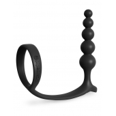 Черная анальная цепочка с эрекционным кольцом Ass-gasm Cockring Anal Beads - Pipedream - в Череповце купить с доставкой