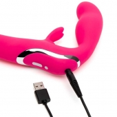 Ярко-розовый безремневой страпон Rechargeable Vibrating Strapless Strap-On - Happy Rabbit - купить с доставкой в Череповце