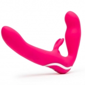 Ярко-розовый безремневой страпон Rechargeable Vibrating Strapless Strap-On - Happy Rabbit - купить с доставкой в Череповце