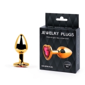 Золотистая анальная пробка с малиновым кристаллом-сердечком - 7 см. - Anal Jewelry Plug - купить с доставкой в Череповце