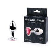 Серебристая анальная пробка с малиновым кристаллом-сердечком - 7 см. - Anal Jewelry Plug - купить с доставкой в Череповце