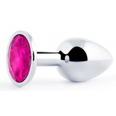 Серебристая анальная пробка с малиновым кристаллом - 7,2 см. - Anal Jewelry Plug - купить с доставкой в Череповце