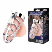 Серебристая металлическая клетка для члена с замком Enslave Cock Cage - BlueLine - купить с доставкой в Череповце