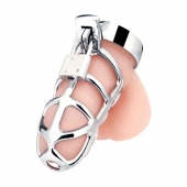 Серебристая металлическая клетка для члена с замком Enslave Cock Cage - BlueLine - купить с доставкой в Череповце