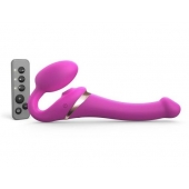 Ярко-розовый безремневой страпон Multi Orgasm Size S с клиторальной стимуляцией - Strap-on-me - купить с доставкой в Череповце