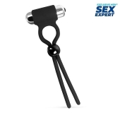 Черное эрекционное кольцо-лассо с вибрацией - Sex Expert - в Череповце купить с доставкой