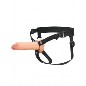Телесный полый страпон на черных ремнях Hollow Silicone Strap-on - 17,8 см. - Pipedream - купить с доставкой в Череповце