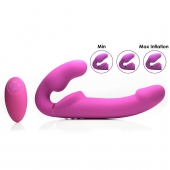 Розовый безремневой страпон с вибрацией и функцией расширения Inflatable Ergo-Fit Strapless Strap-On - XR Brands - купить с доставкой в Череповце