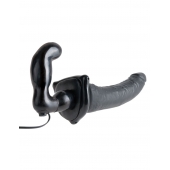 Черный страпон с вагинальной пробкой Deluxe Vibrating Penetrix Strap-On - 19 см. - Pipedream - купить с доставкой в Череповце