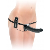 Черный страпон с вагинальной пробкой Deluxe Vibrating Penetrix Strap-On - 19 см. - Pipedream - купить с доставкой в Череповце