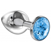 Большая серебристая анальная пробка Diamond Light blue Sparkle Large с голубым кристаллом - 8 см. - Lola Games - купить с доставкой в Череповце