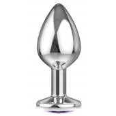 Большая серебристая анальная пробка Diamond Purple Sparkle Large с фиолетовым кристаллом - 8 см. - Lola Games - купить с доставкой в Череповце