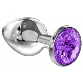 Большая серебристая анальная пробка Diamond Purple Sparkle Large с фиолетовым кристаллом - 8 см. - Lola Games - купить с доставкой в Череповце