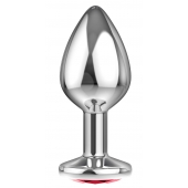 Большая серебристая анальная пробка Diamond Red Sparkle Large с красным кристаллом - 8 см. - Lola Games - купить с доставкой в Череповце