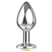 Большая серебристая анальная пробка Diamond Yellow Sparkle Large с жёлтым кристаллом - 8 см. - Lola Games - купить с доставкой в Череповце