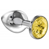 Большая серебристая анальная пробка Diamond Yellow Sparkle Large с жёлтым кристаллом - 8 см. - Lola Games - купить с доставкой в Череповце