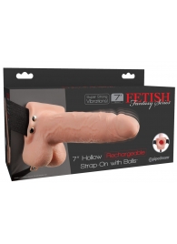 Телесный перезаряжаемый вибрострапон 7  Hollow Rechargeable Strap-on with Balls - 20,3 см. - Pipedream - купить с доставкой в Череповце
