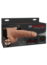 Телесный полый страпон с имитацией эякуляции 7.5  Hollow Squirting Strap-On with Balls Flesh - 21,6 см. - Pipedream - купить с доставкой в Череповце