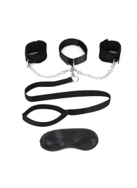 Чёрный ошейник с наручниками и поводком Collar Cuffs   Leash Set - Lux Fetish - купить с доставкой в Череповце