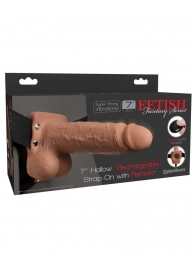 Кофейный перезаряжаемый вибрострапон 7  Hollow Rechargeable Strap-on with Balls - 20,3 см. - Pipedream - купить с доставкой в Череповце