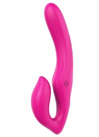 Ярко-розовый безремневой страпон REMOTE DOUBLE DIPPER - 22 см. - Dream Toys - купить с доставкой в Череповце