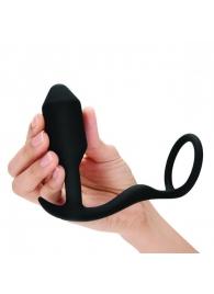 Черное эрекционное кольцо с анальным плагом Snug   Tug - b-Vibe - в Череповце купить с доставкой