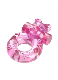 Розовое эрекционное виброкольцо на пенис Pink Bear - Baile - в Череповце купить с доставкой
