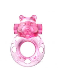 Розовое эрекционное виброкольцо на пенис Pink Bear - Baile - в Череповце купить с доставкой