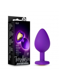 Фиолетовая анальная пробка Bling Plug Medium с золотистым стразом - 8,3 см. - Blush Novelties - купить с доставкой в Череповце