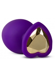 Фиолетовая анальная пробка Bling Plug Large с золотистым стразом - 9,5 см. - Blush Novelties - купить с доставкой в Череповце