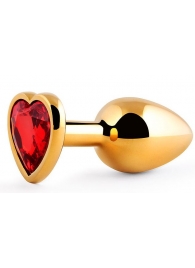 Золотистая анальная пробка с красным стразом-сердечком - 8 см. - Anal Jewelry Plug - купить с доставкой в Череповце