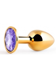 Золотистая анальная пробка с фиолетовым стразом - 7,2 см. - Anal Jewelry Plug - купить с доставкой в Череповце