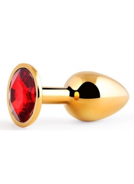 Золотистая анальная пробка с красным стразом - 7,2 см. - Anal Jewelry Plug - купить с доставкой в Череповце