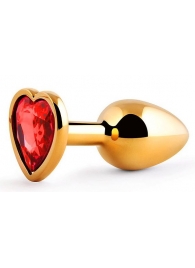 Золотистая анальная пробка с красным стразом-сердечком - 7 см. - Anal Jewelry Plug - купить с доставкой в Череповце