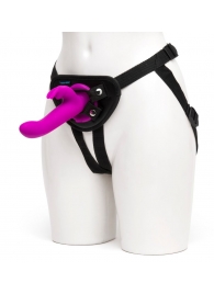 Лиловый страпон Rechargeable Vibrating Strap-On Harness Set - 17,6 см. - Happy Rabbit - купить с доставкой в Череповце