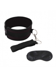Черный ошейник с длинным поводком Collar and Leash Set - Lux Fetish - купить с доставкой в Череповце
